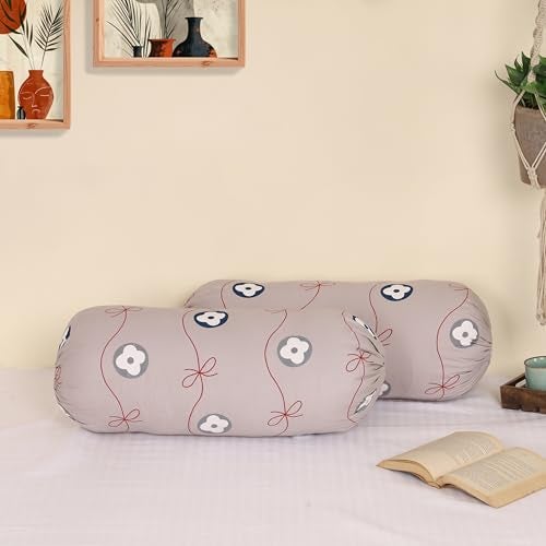 Clasiko Cotton Bolster Pillow Cover Set of 2 – Floral Bow Bolsters for Sofa, Bed & Living Room | Soft & Washable Round Pillow Cover Set | Made in India - Image 2
