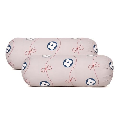 Clasiko Cotton Bolster Pillow Cover Set of 2 – Floral Bow Bolsters for Sofa, Bed & Living Room | Soft & Washable Round Pillow Cover Set | Made in India - Image 4