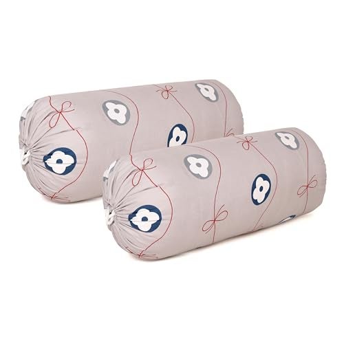 Clasiko Cotton Bolster Pillow Cover Set of 2 – Floral Bow Bolsters for Sofa, Bed & Living Room | Soft & Washable Round Pillow Cover Set | Made in India - Image 3