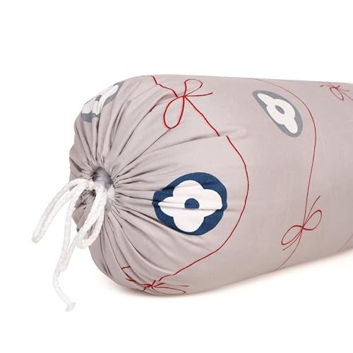Clasiko Cotton Bolster Pillow Cover Set of 2 – Floral Bow Bolsters for Sofa, Bed & Living Room | Soft & Washable Round Pillow Cover Set | Made in India - Image 5