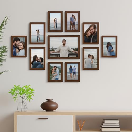 Stuthi Arts Photo Frame Set of 11 Picture Frames for Wall Hanging (8x10-1,5x7-4,4x6-6) | Photo Collage Wood Wall Mount Gift For Best Friend Boy & Girl | Customized Wall Hanging Photo Frame, | Picture Frame For Gift | (Brown) - Image 1