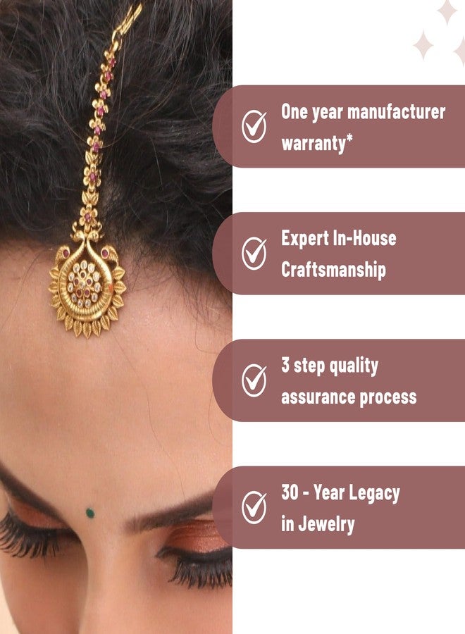 Tarinika Leafy Classic Antique Maang Tikka (Nethi chutti) - Indian Maang Tika for Women | Perfect for Ethnic occasions | Traditional Maang Tikka For Women | 1 Year Warranty* - Image 4