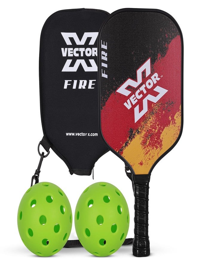 فيكتور أكس مضرب بيكلبول Vector X FIRE، مصنوع من ألياف الكربون خفيفة الوزن، وجه المضرب ذو قلب مركب على شكل قرص العسل مع واقي منخفض للحافة، متين وخفيف الوزن (مضرب واحد + كرتان بيكلبول + حقيبة حمل) - Image 1