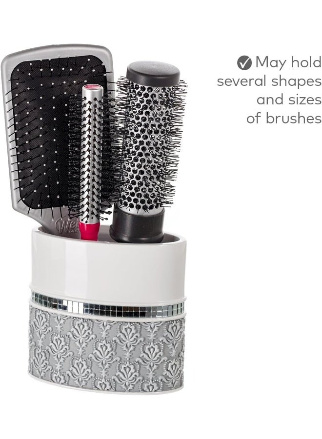 Creative Scents Mirror Damask Toothbrush Holder for Bathroom  Gray  White Toothbrush and Toothpaste Holder  Decorative Toothbrush Cup for Bathroom Holds Multiple Standard Or Electric Toothbrushes - Image 3