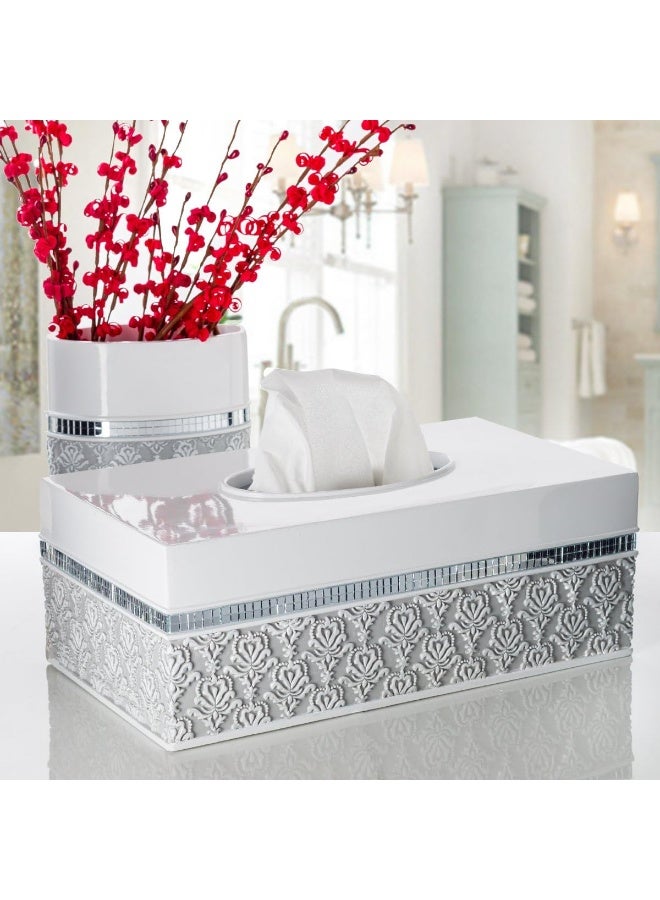 Creative Scents Mirror Damask Toothbrush Holder for Bathroom  Gray  White Toothbrush and Toothpaste Holder  Decorative Toothbrush Cup for Bathroom Holds Multiple Standard Or Electric Toothbrushes - Image 4