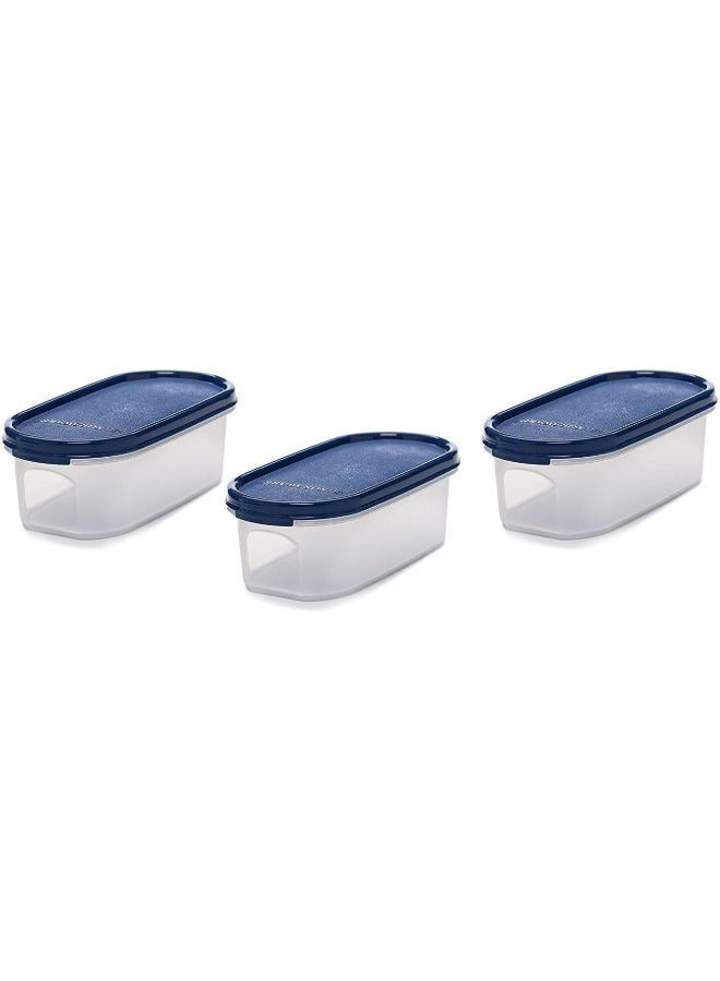 Signoraware Modular Oval set of 3 Food Storage Container 500ml each with Tight secure lids BPA Free | Microwave safe | Dishwasher safe , Blue - Image 1