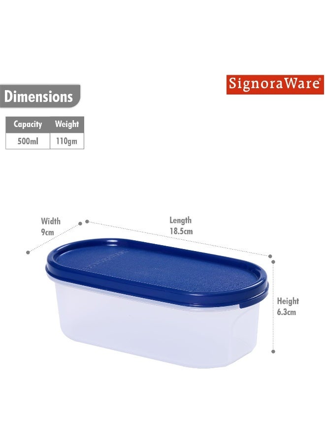 Signoraware Modular Oval set of 3 Food Storage Container 500ml each with Tight secure lids BPA Free | Microwave safe | Dishwasher safe , Blue - Image 2