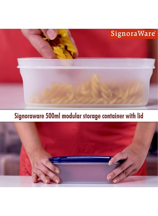 Signoraware Modular Oval set of 3 Food Storage Container 500ml each with Tight secure lids BPA Free | Microwave safe | Dishwasher safe , Blue - Image 3
