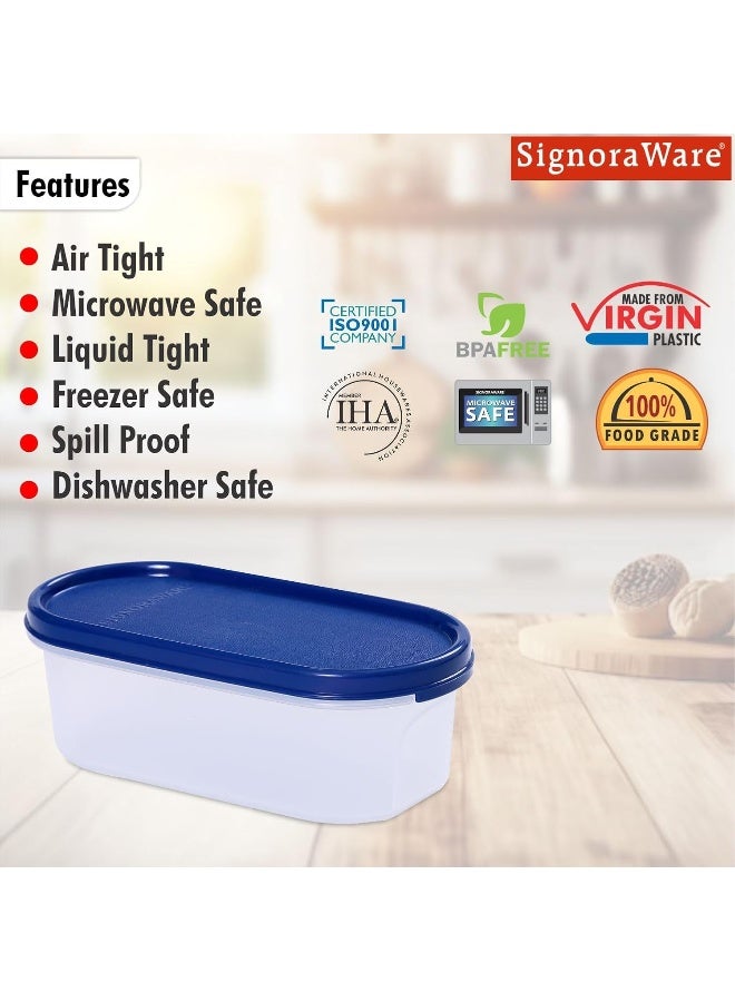 Signoraware Modular Oval set of 3 Food Storage Container 500ml each with Tight secure lids BPA Free | Microwave safe | Dishwasher safe , Blue - Image 4