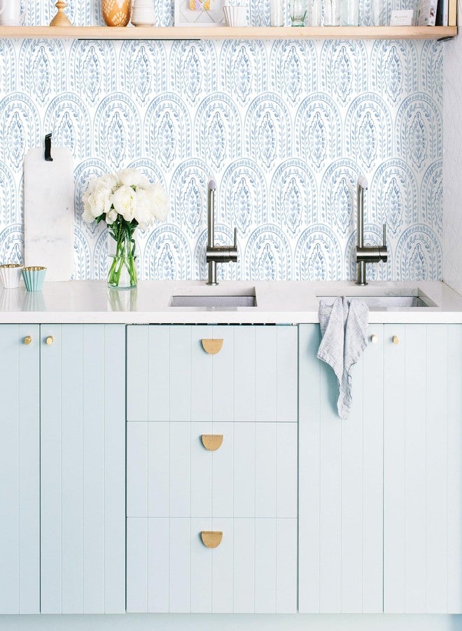 Micpolo Peel and Stick Wallpaper Modern Wall Paper Boho Contact Paper Removable Wallpaper Peel and Stick Blue and White Self-Adhesive Wallpaper for Bathroom Bedroom Kitchen Wall Decor 17.3" x 394" - Image 3