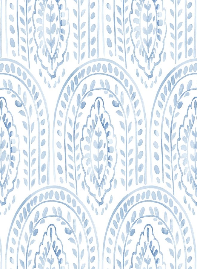 Micpolo Peel and Stick Wallpaper Modern Wall Paper Boho Contact Paper Removable Wallpaper Peel and Stick Blue and White Self-Adhesive Wallpaper for Bathroom Bedroom Kitchen Wall Decor 17.3" x 394" - Image 1