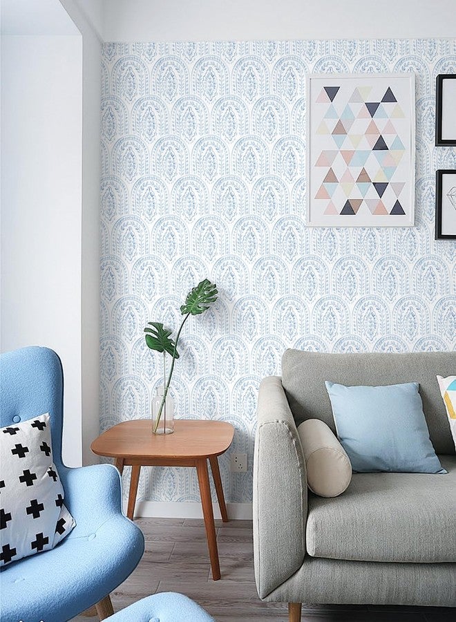 Micpolo Peel and Stick Wallpaper Modern Wall Paper Boho Contact Paper Removable Wallpaper Peel and Stick Blue and White Self-Adhesive Wallpaper for Bathroom Bedroom Kitchen Wall Decor 17.3" x 394" - Image 4