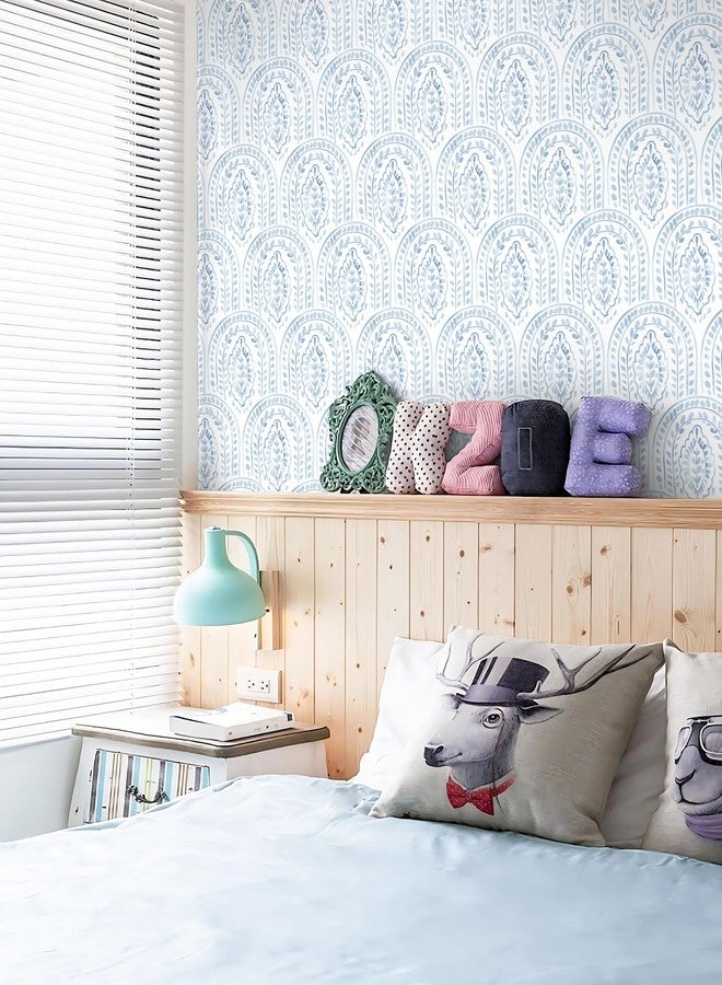 Micpolo Peel and Stick Wallpaper Modern Wall Paper Boho Contact Paper Removable Wallpaper Peel and Stick Blue and White Self-Adhesive Wallpaper for Bathroom Bedroom Kitchen Wall Decor 17.3" x 394" - Image 2