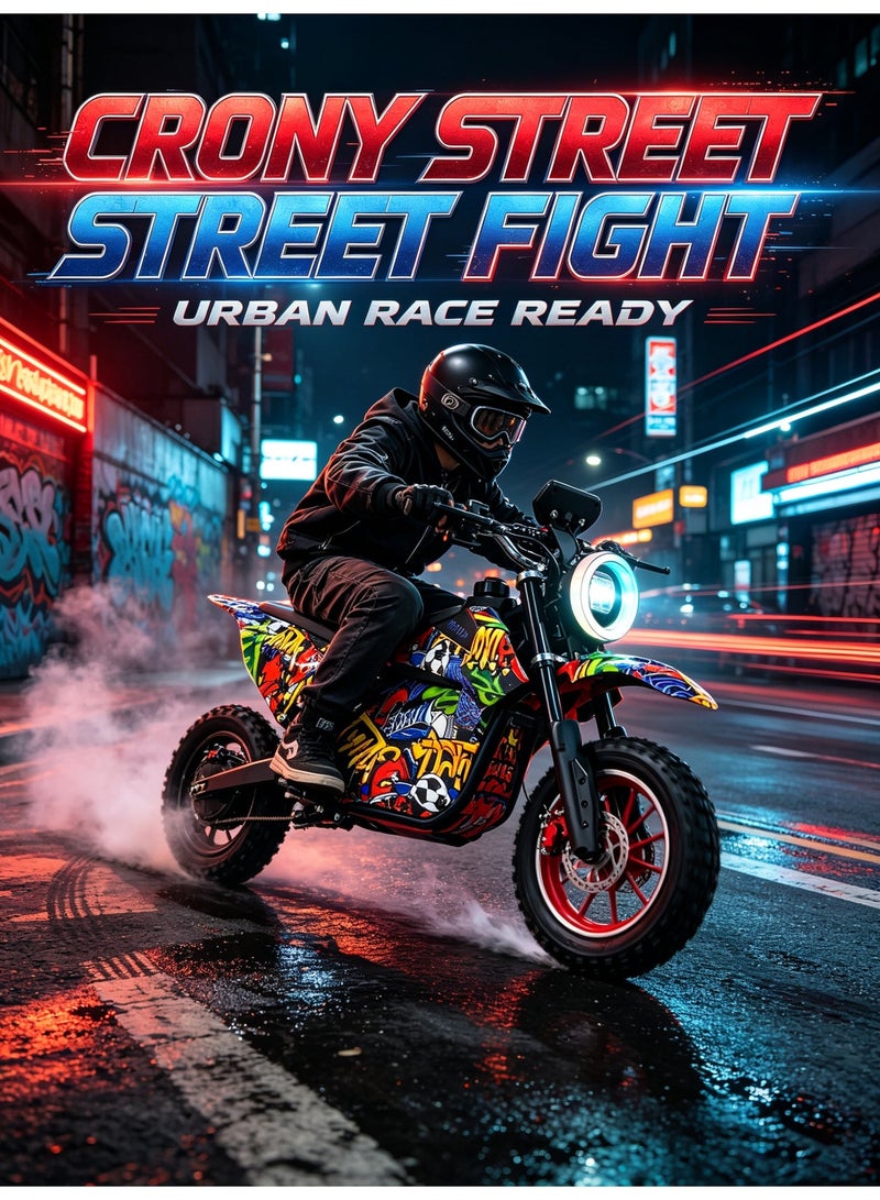 CRONY‑09 Kids Off‑Road Electric Dirt Bike｜500W Motor, 28KM/H Top Speed, 30‑40KM Range, Lightweight Aluminum Frame, Dual Disc Brakes, LED Headlight, Bluetooth Speaker, LED Display for Outdoor Off‑Road Play 14 Inch Off‑Road E‑Motorcycle Football & Street Dance pattern - Image 2
