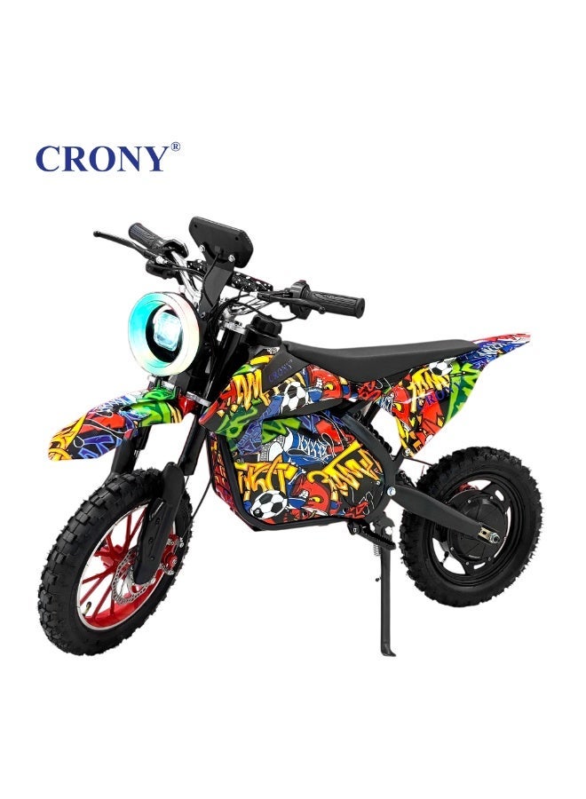 CRONY‑09 Kids Off‑Road Electric Dirt Bike｜500W Motor, 28KM/H Top Speed, 30‑40KM Range, Lightweight Aluminum Frame, Dual Disc Brakes, LED Headlight, Bluetooth Speaker, LED Display for Outdoor Off‑Road Play 14 Inch Off‑Road E‑Motorcycle Football & Street Dance pattern - Image 1