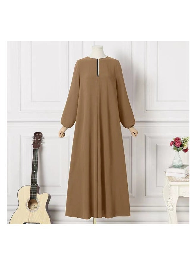 Beauenty Solid color long sleeve loose round neck dress long skirt  - Image 4