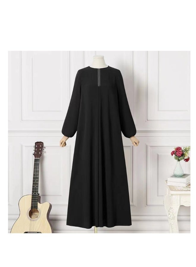 Beauenty Solid color long sleeve loose round neck dress long skirt  - Image 2