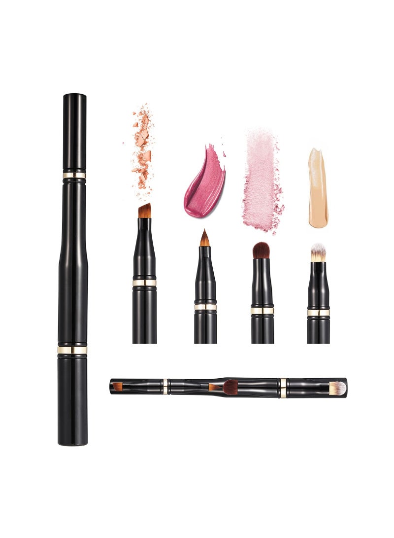 4 in 1 Eye Makeup Brush Set, Portable Travel Lip Brush Eyebrow Liner Brush Detachable Eyeshadow Face Concealing Brush for Eyeshadow Powder Brush, Face Cosmetic Brush for Foundation, Concealer, Powder