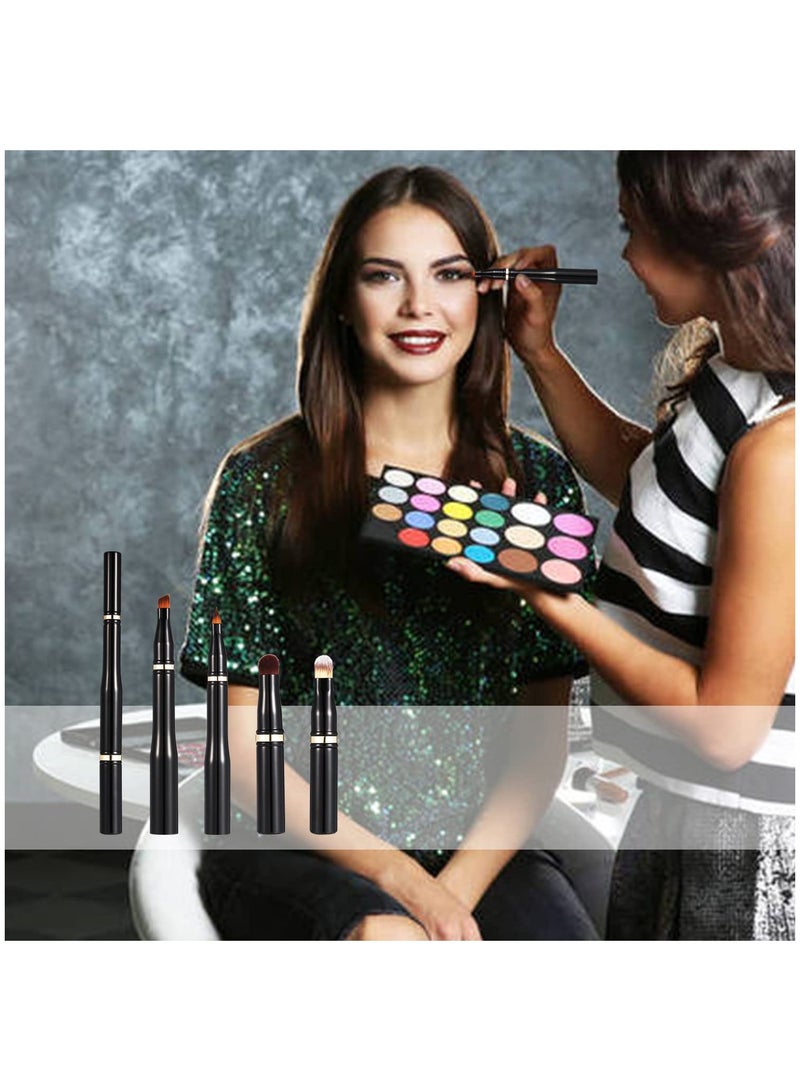 4 in 1 Eye Makeup Brush Set, Portable Travel Lip Brush Eyebrow Liner Brush Detachable Eyeshadow Face Concealing Brush for Eyeshadow Powder Brush, Face Cosmetic Brush for Foundation, Concealer, Powder