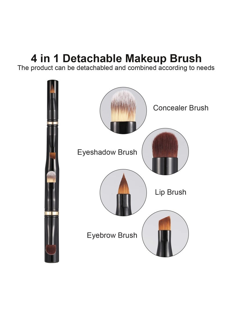 4 in 1 Eye Makeup Brush Set, Portable Travel Lip Brush Eyebrow Liner Brush Detachable Eyeshadow Face Concealing Brush for Eyeshadow Powder Brush, Face Cosmetic Brush for Foundation, Concealer, Powder
