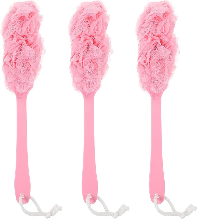 3pcs Large Long Handle Bath Body Brush and Back Scrubber Set, Soft Exfoliating Mesh Bathing Scrubber for Men and Women, Pink, Suitable for Daily Shower and Skin Massage - Image 1
