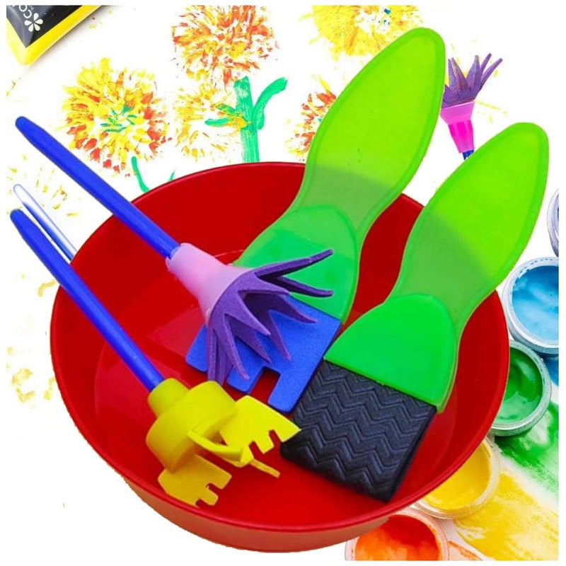 Jasol Paint Sponges for Kids, Kids Paint Brushes Set, Washable Sponge Painting Brushes Paint Kits - Kids Paint Sponges Sponge Paint Tools with 1 Bowl, 2 Straight Brush 2, Round Spinning Brush for Painting - Image 1