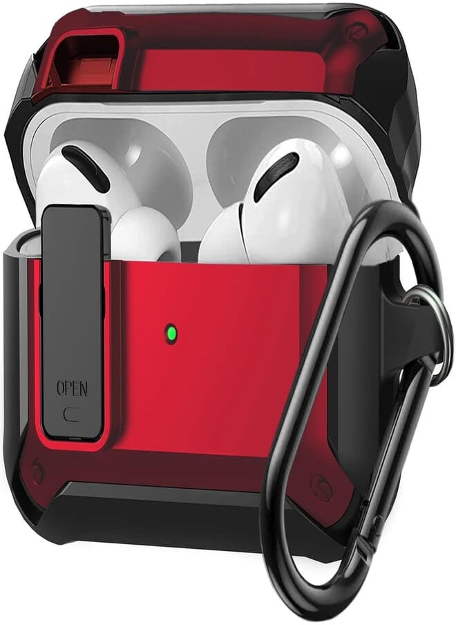 Olytop Olytop Airpods Pro 2nd Generation Case with Lock Lid, Rugged 2022 Case for Apple Airpod Pros 2 Cool Protective Case Cover for Men Full-Body Armor Shockproof Case Skin Shell with Carabiner -Black/Red 