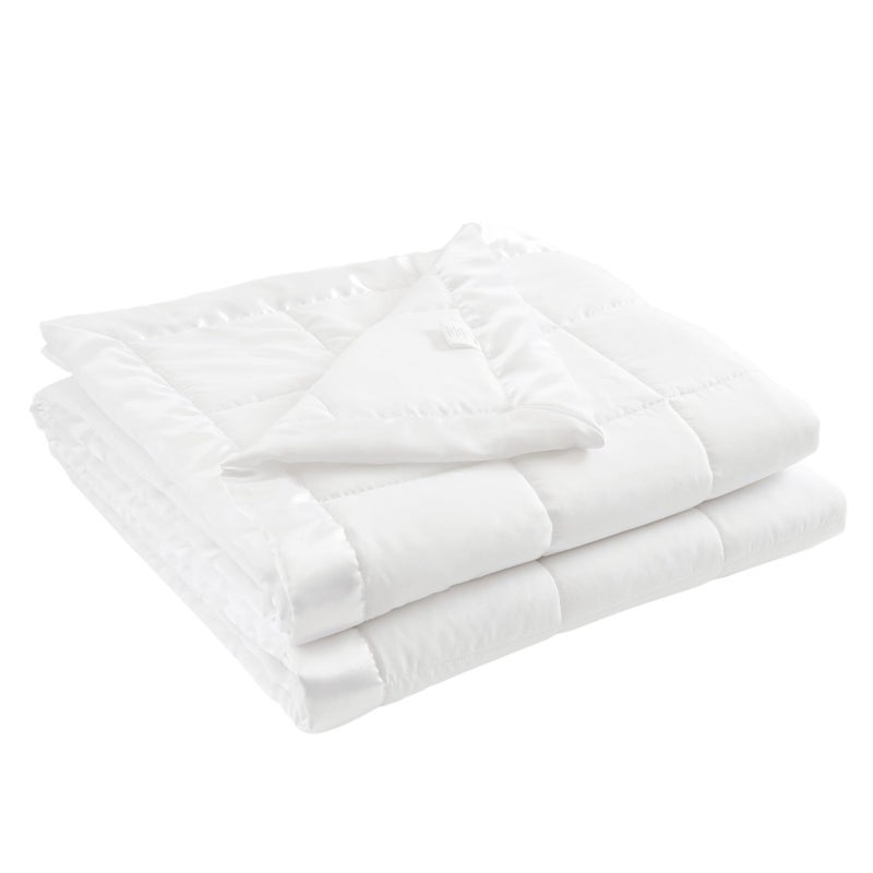 Madison Park Windom Down Alternative Blanket Premium 3M Scotchgard Moisture Wicking Treatment Lightweight and Soft Bed Cover For All Season Satin Trim White FullQueen