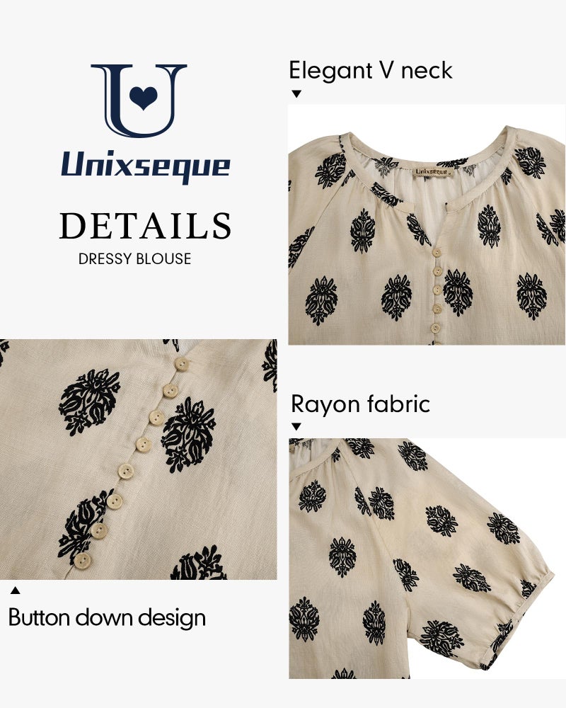 Unixseque Short Sleeve Shirts for Women: Dressy Casual Button Down Floral Tops - Vacation Outfits for Women 2025 - Summer Outfits Hawaiian Shirts Blouses Plus Size - Image 4