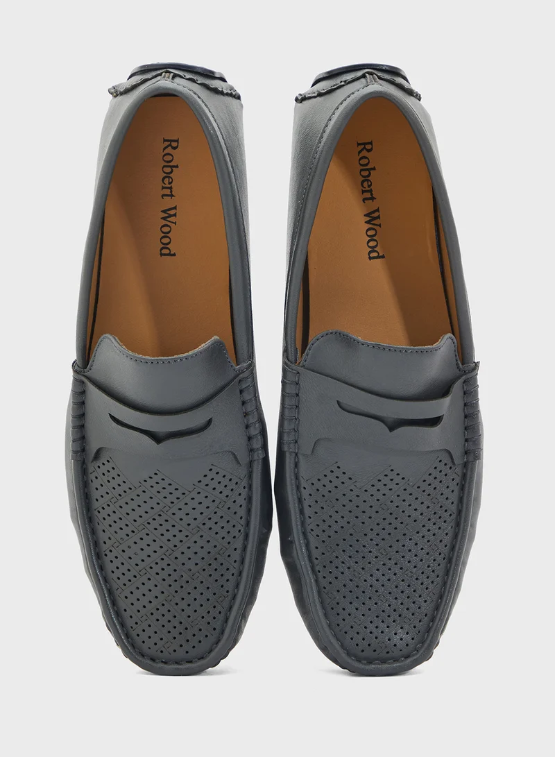 Robert Wood Perforation Detail Casual Loafers