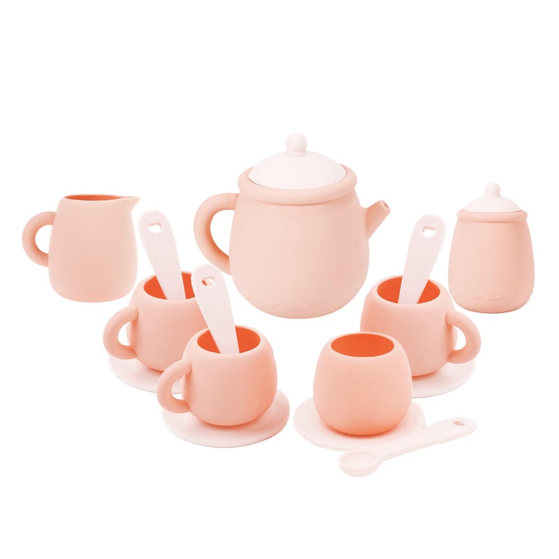 MCGMITT Silicone Tea Party Set, Toy Tea Set for Toddlers Kids, Includes Teapot, 4 Tea Cup and Coasters, Creamer, Sugar Bowl, 4 Spoon, Dishwasher Safe Pretend Teapot Set for Girls Boys Birthday Gifts - Image 1