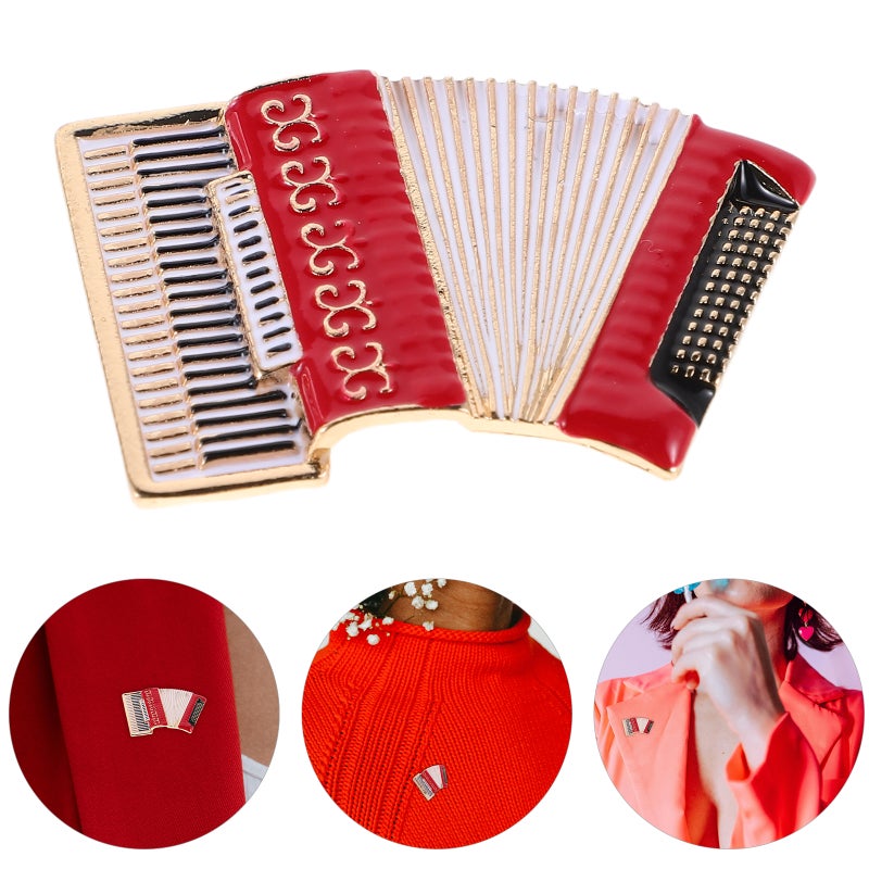 🎸 دبوس أكورديون موسيقي يدوي للزينة مجموعة دبوسين من سبائك حمراء - Image 5