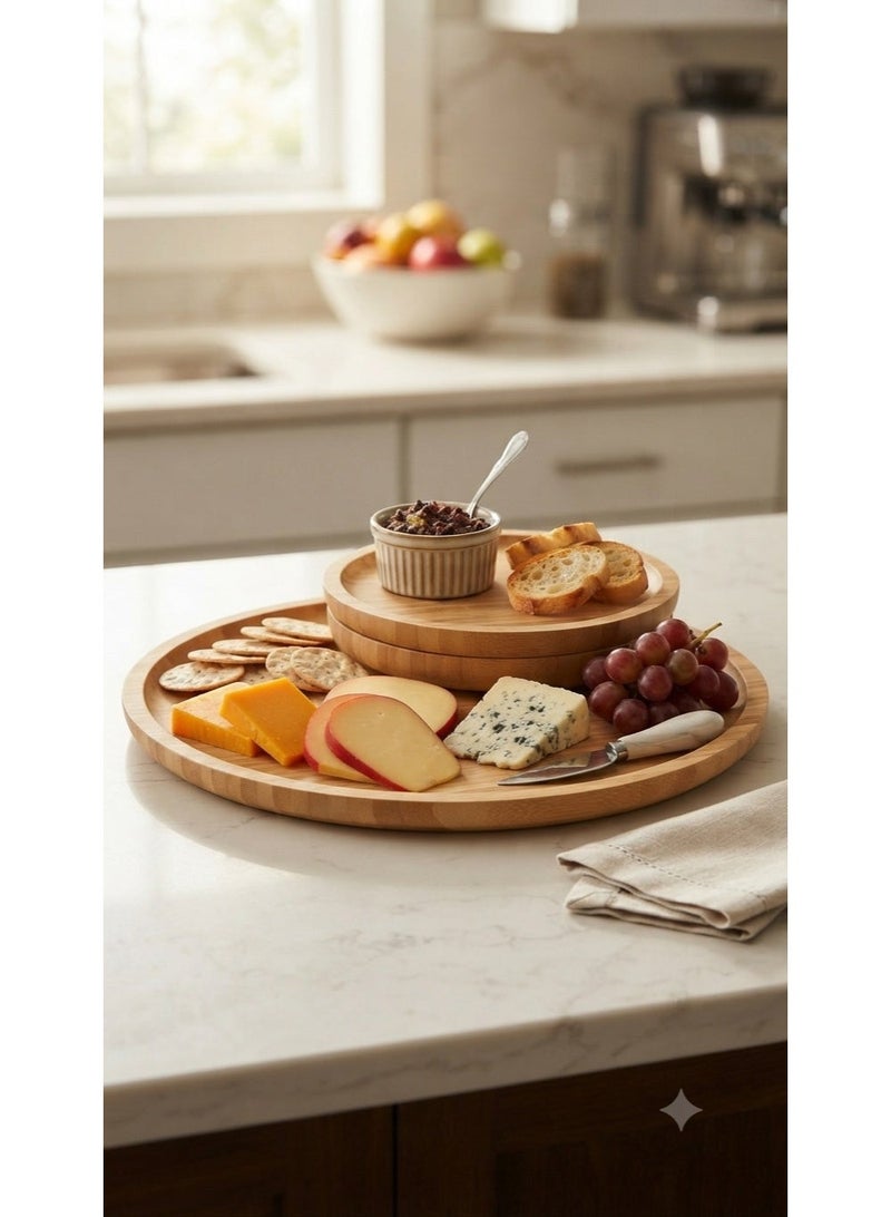 Round Wooden Serving Tray Set - Versatile for Pizza, Fruit, and Hospitality, Elegant Modern Design - Image 2