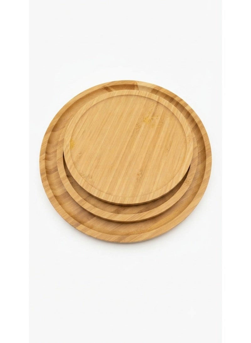 Round Wooden Serving Tray Set - Versatile for Pizza, Fruit, and Hospitality, Elegant Modern Design - Image 1