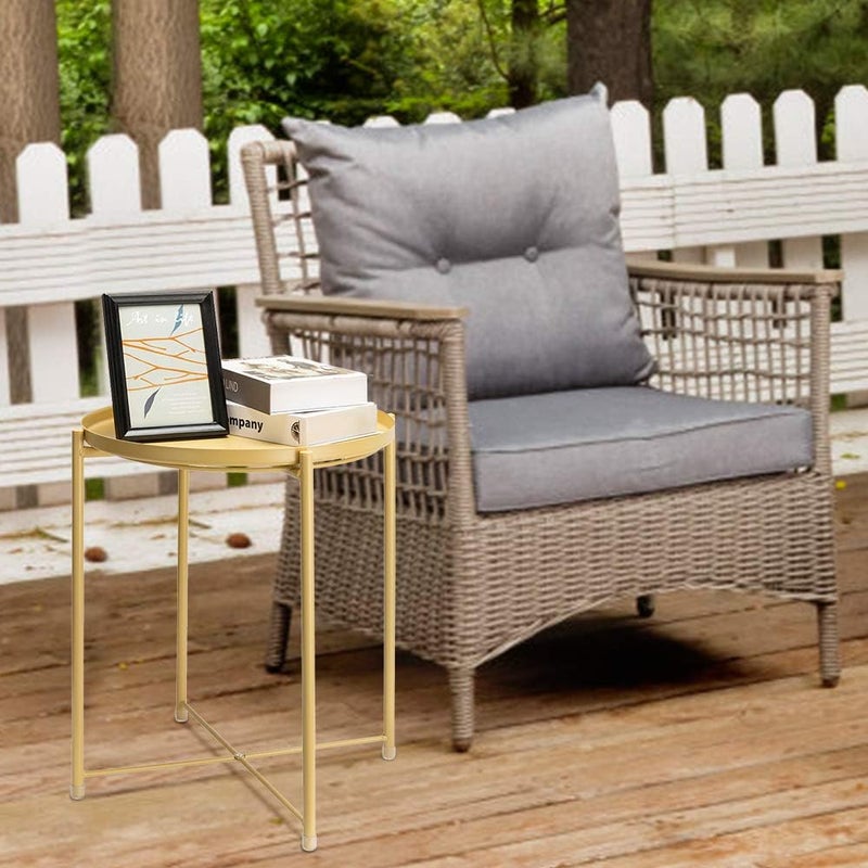 danpinera End Table, Metal Side Table Small Outdoor Table Round Side Table with Removable Tray for Living Room Bedroom Balcony Patio and Office (Pale Yellow) - Image 5