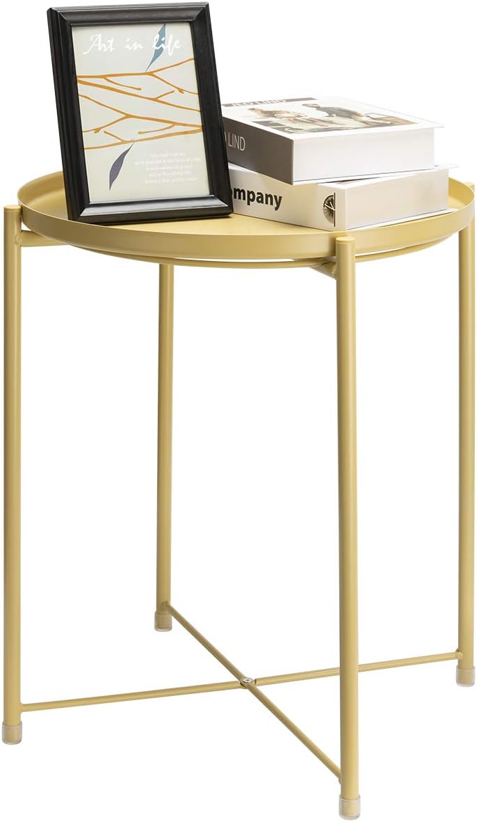 danpinera End Table, Metal Side Table Small Outdoor Table Round Side Table with Removable Tray for Living Room Bedroom Balcony Patio and Office (Pale Yellow) - Image 1
