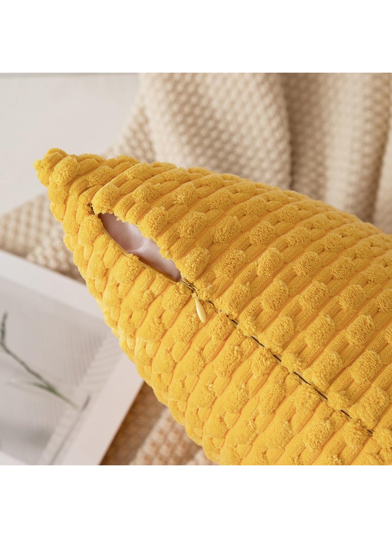 K KEVIN TEXTILE Kevin Textile Pack of 2 Velvet Pillow Covers Striped Throw Cushion Case Set Accent Corduroy Lumbar Pillowcases with Hidden Zipper for Home Decor Indoor Outdoor (12x20 Inch Yellow)  - Image 2
