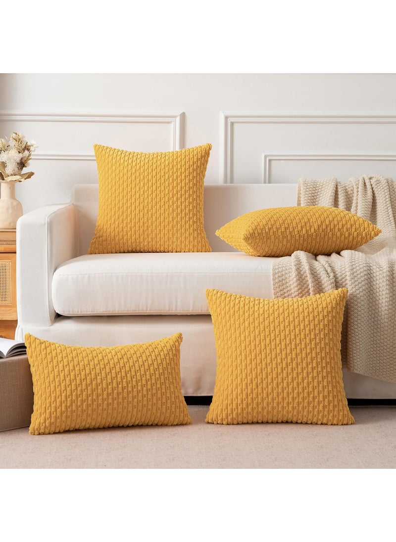 K KEVIN TEXTILE Kevin Textile Pack of 2 Velvet Pillow Covers Striped Throw Cushion Case Set Accent Corduroy Lumbar Pillowcases with Hidden Zipper for Home Decor Indoor Outdoor (12x20 Inch Yellow)  - Image 5