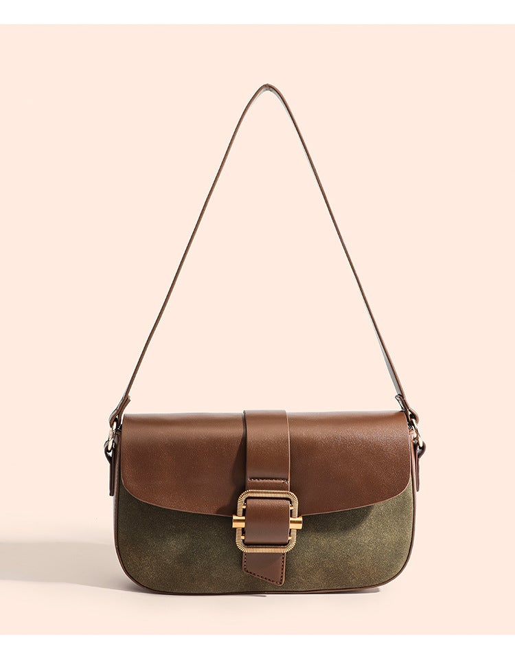 Niche Matte Patchwork Underarm Bag For Women, High-End, Elegant, Casual, Color-Blocked Shoulder Bag, Fashionable Commuter Small Square Bag - Image 1