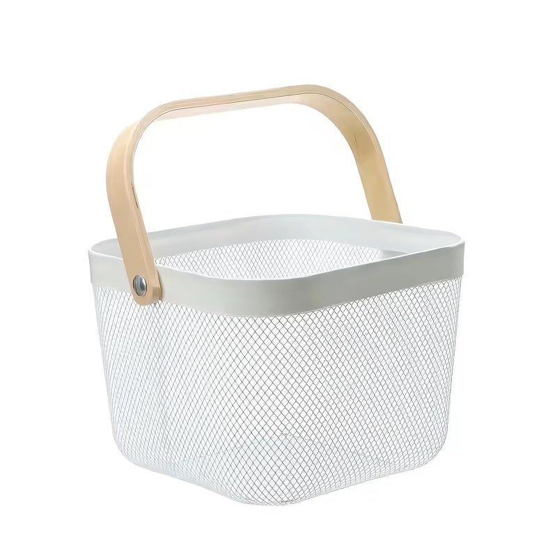 UMAI Metal Mesh Basket For Storage With Wooden Handle White Fruit Basket Storage Baskets Storage Organizer Home Decor Items - Image 2