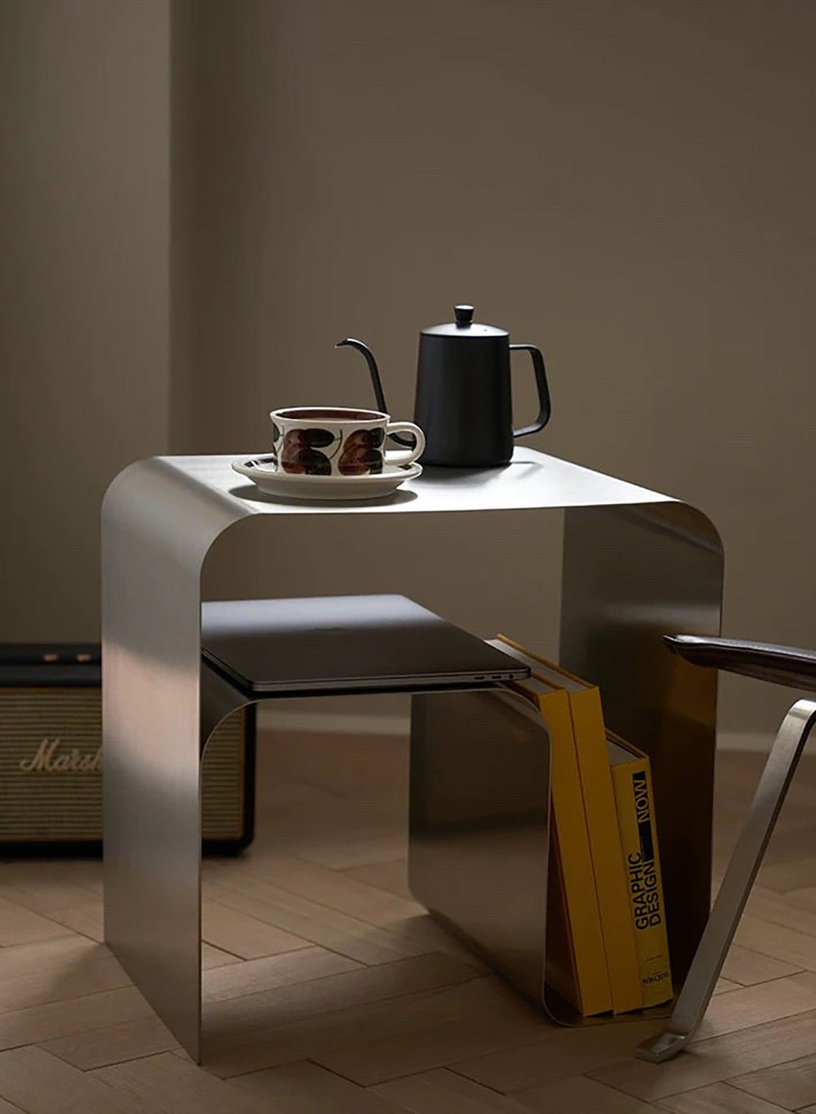 Minimalist Stainless Steel Bedside Table Bedside Table Coffee Table Cafe Table Sofa Side Table End Table Snack Table Fashion Design for Living Room Bedroom Office Retail Metal H45xD35xW45 cm