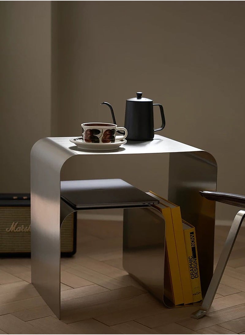 Merry Moments Minimalist Stainless Steel Bedside Table Bedside Table Coffee Table Cafe Table Sofa Side Table End Table Snack Table Fashion Design for Living Room Bedroom Office Retail Metal H45xD35xW45 cm  - Image 1