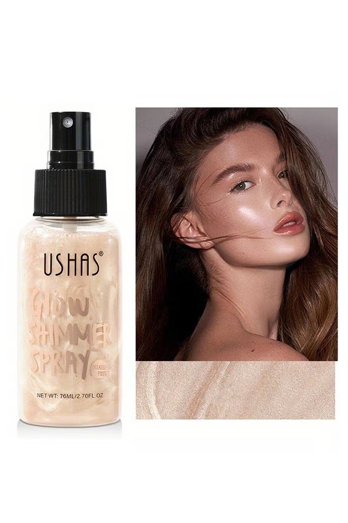 يوشاس Glow Shimmer Spray - Shimmer سائل زيت الجسم سهل الدفع بعيدا عن الرطوبة الطبيعية براقة الوجه الإضاءة Glow Pearl Highlighter Illuminator Shine Contouring المكياج للوجه والجسم #02 - Image 1
