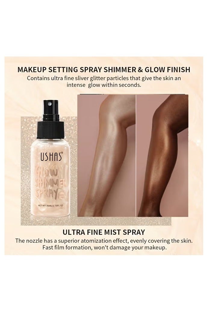 يوشاس Glow Shimmer Spray - Shimmer سائل زيت الجسم سهل الدفع بعيدا عن الرطوبة الطبيعية براقة الوجه الإضاءة Glow Pearl Highlighter Illuminator Shine Contouring المكياج للوجه والجسم #02 - Image 3