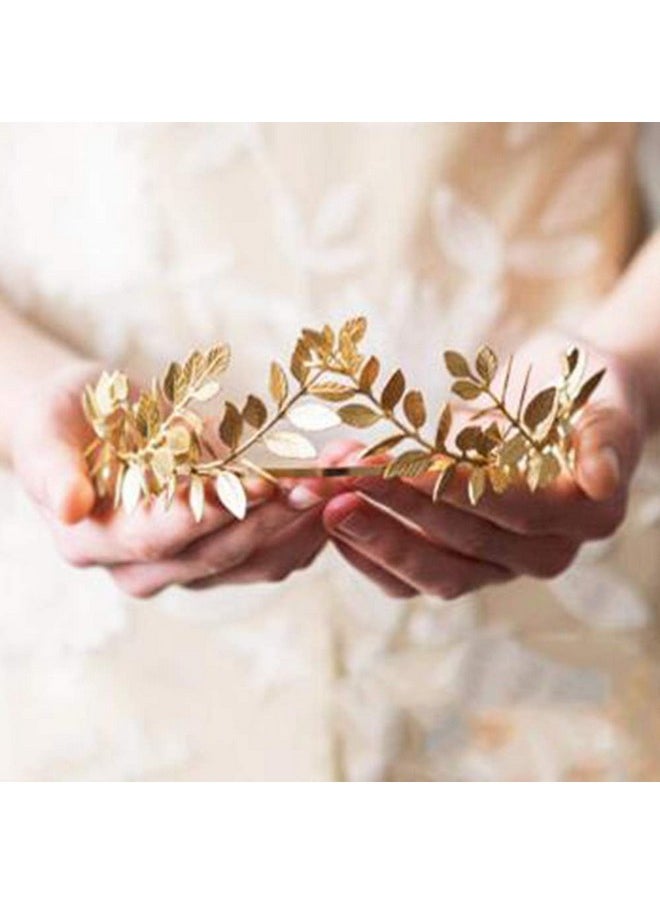 Chargances - Bridal Gold Leaf Crown Headband Bridal Tiara Gold Leaf Headpiece For Wedding Prom Festival Bridesmaid Hair Accessoriecs(Gold) - Image 1