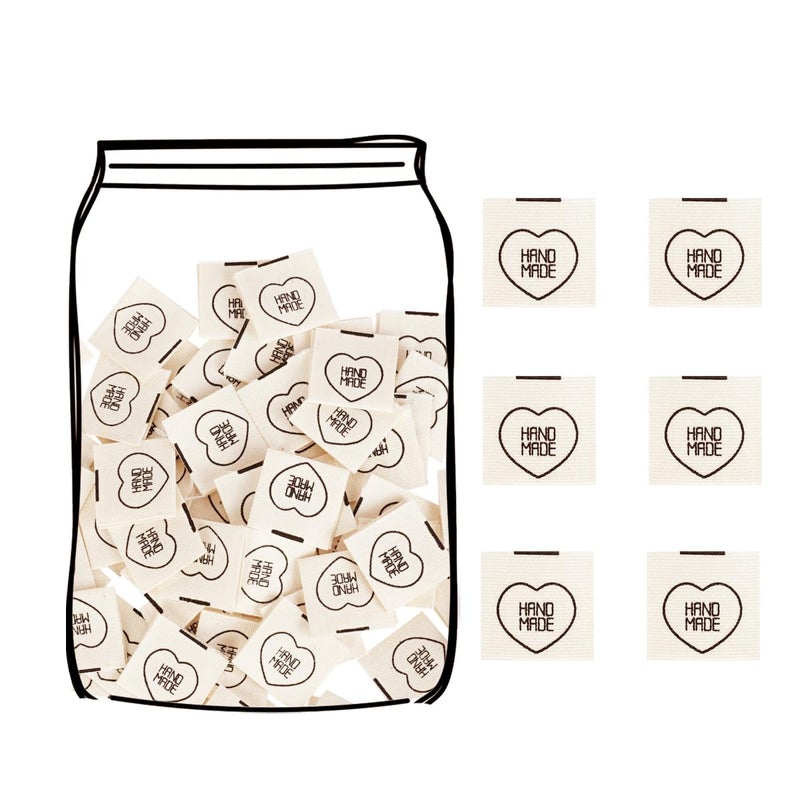 TOGETRUE 100pcs Sewing Labels for Handmade Items, Durable Fabric Woven Tags with Handmade with Love Text, Sewing Labels for Crochet, Knitting, Sewing Projects and DIY Crafts (Style C) - Image 1