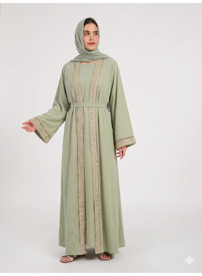 عباءات ريم Lace Detail Abaya with Inner Dress and Matching Sheila