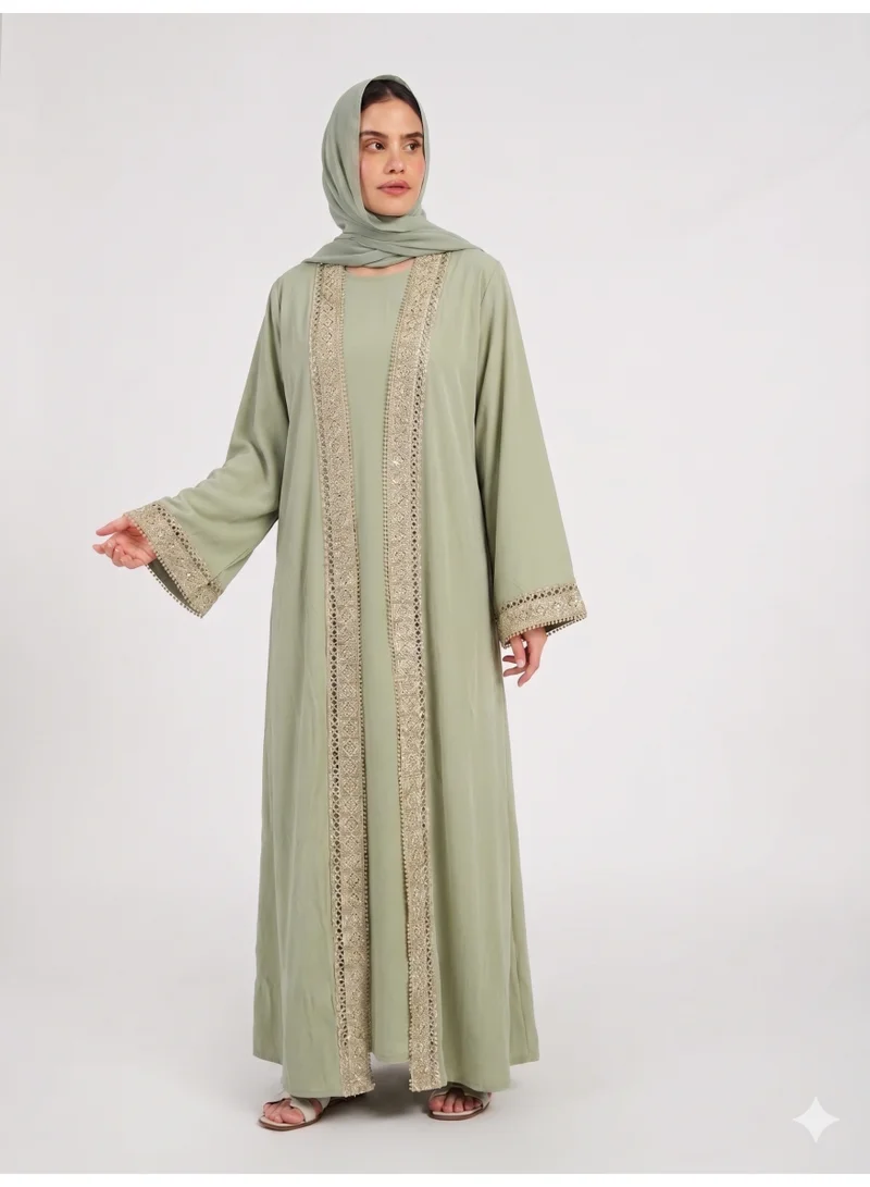 عباءات ريم Lace Detail Abaya with Inner Dress and Matching Sheila
