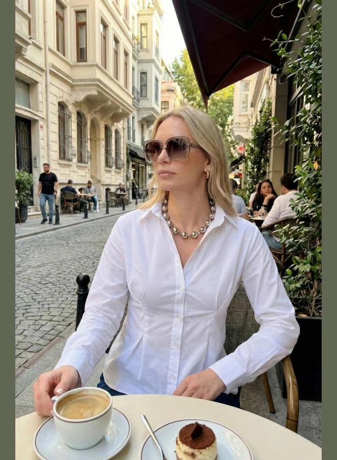 Lela Lela Waist-Cut Pleated Cotton Blend Fitted Shirt Women's SHIRT 6778275