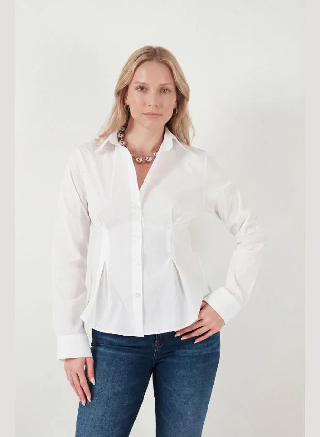Lela  Lela Waist-Cut Pleated Cotton Blend Fitted Shirt Women's SHIRT 6778275 for Women | Best Price UAE